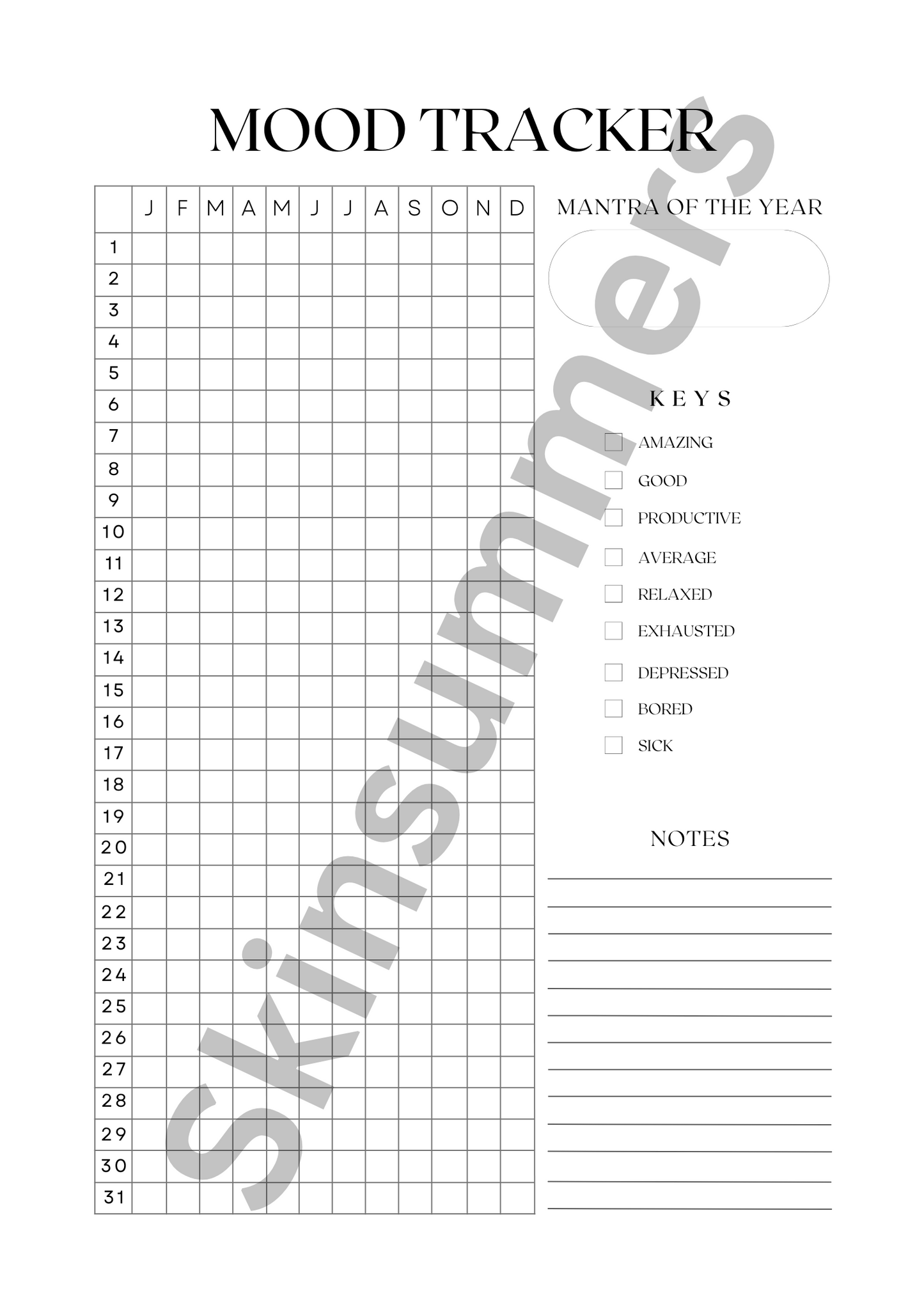 Mood Tracker Yearly | Journal Spread